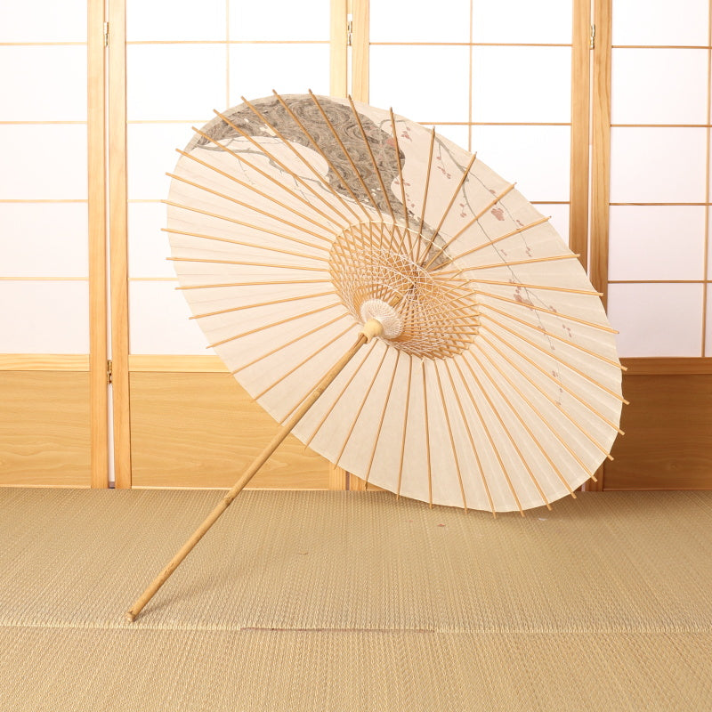 Hand-painted Kyoto Yuzen Japanese parasol "Red plum and white plum Kanze flowing water"