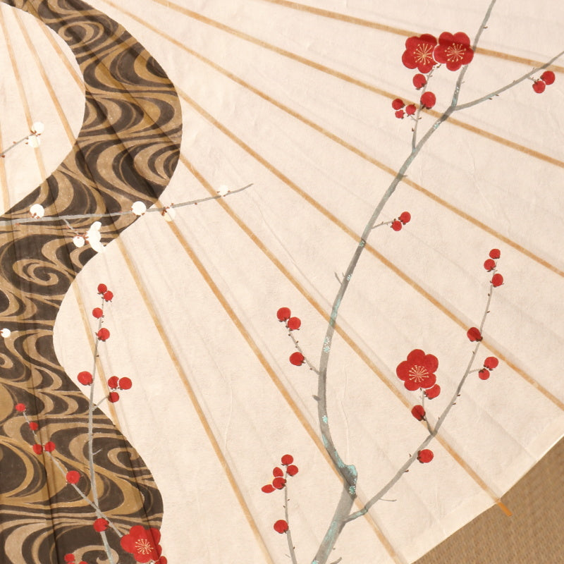 Hand-painted Kyoto Yuzen Japanese parasol "Red plum and white plum Kanze flowing water"