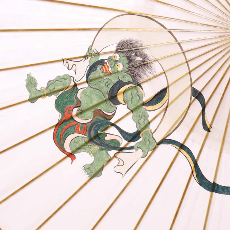 Hand-painted Kyoto Yuzen Japanese parasol "Wind God and Thunder God"