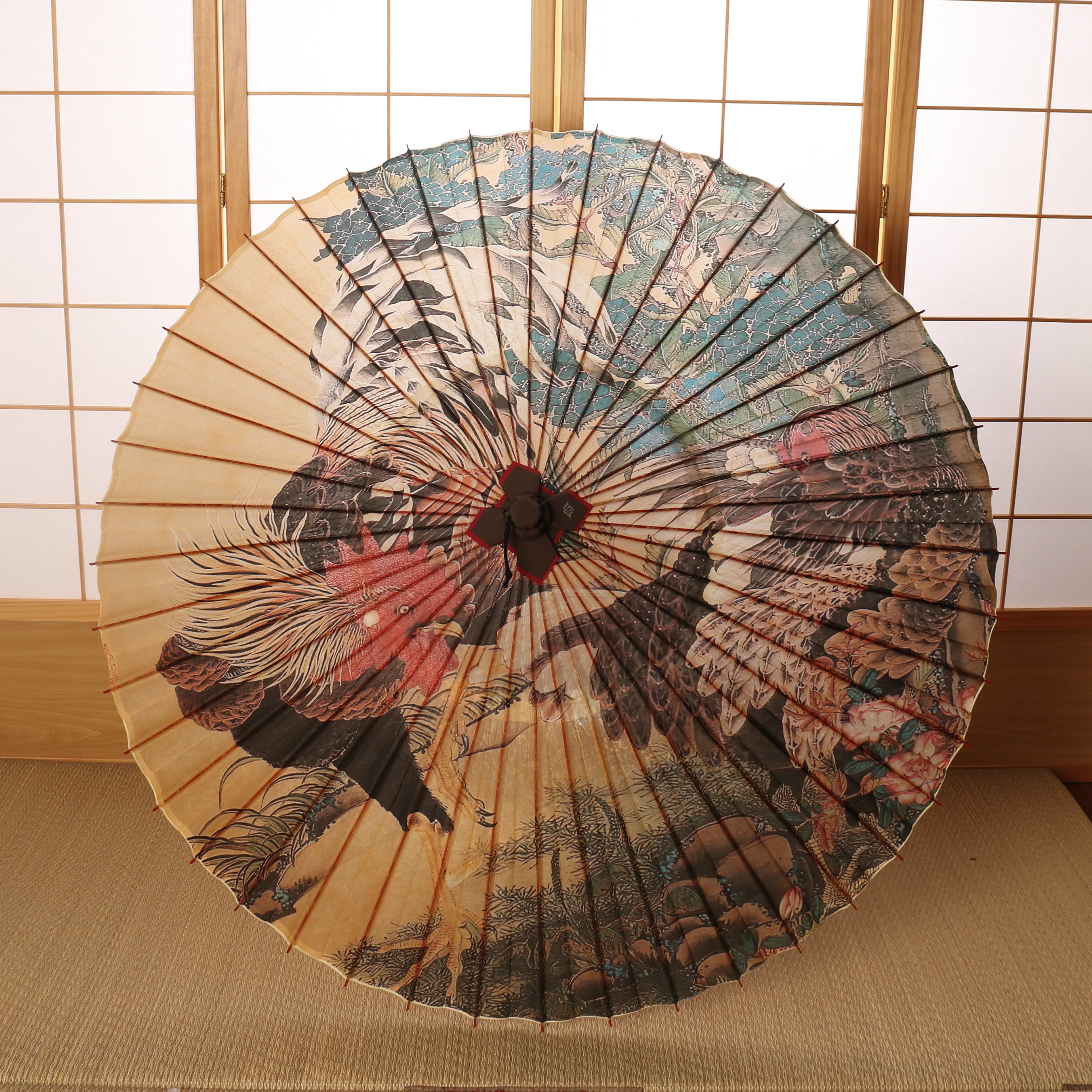 蛇の目傘 -紫陽花双鶏図-