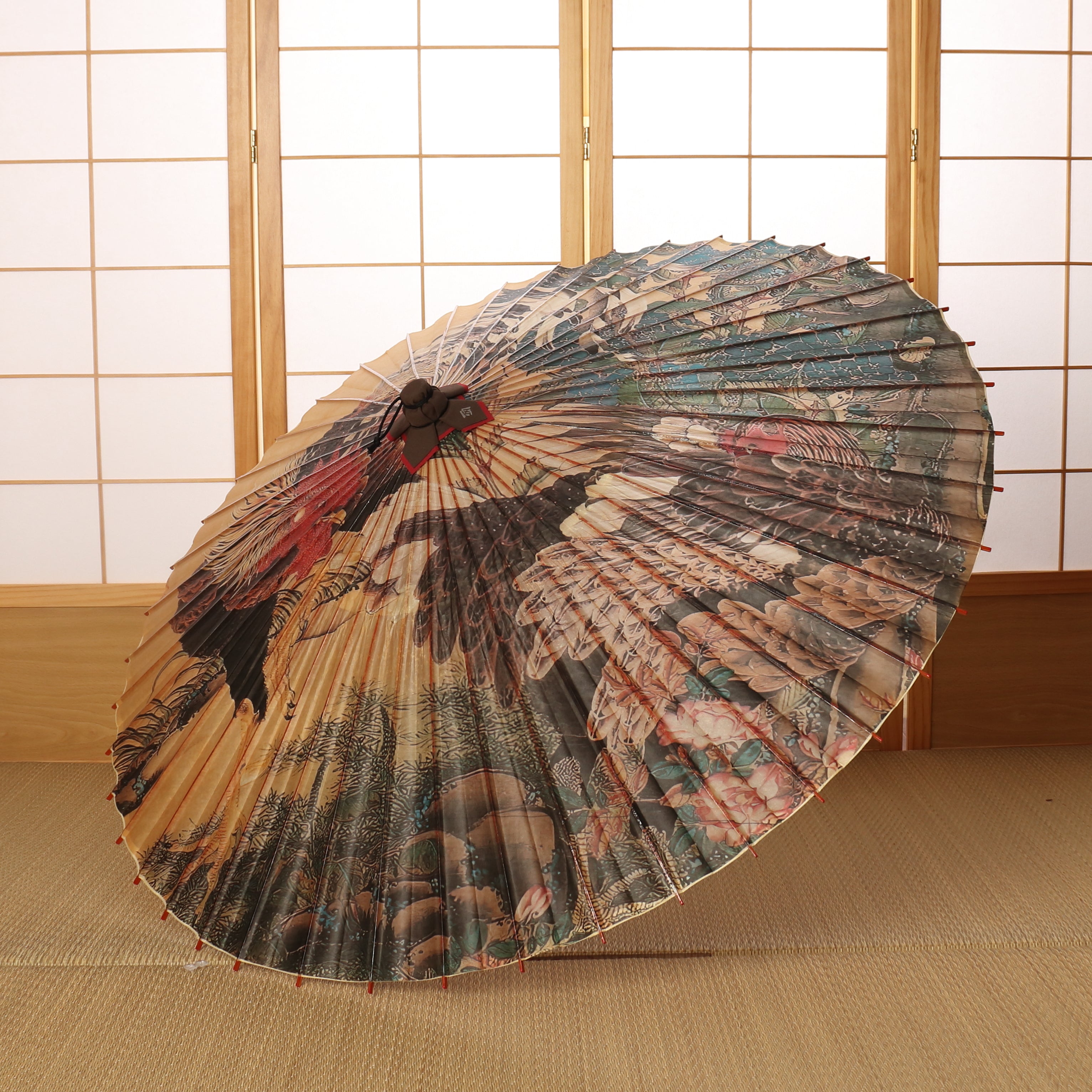 蛇の目傘 -紫陽花双鶏図-