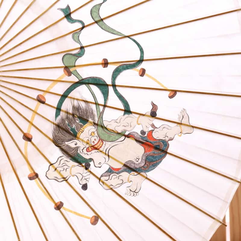 Hand-painted Kyoto Yuzen Japanese parasol "Wind God and Thunder God"