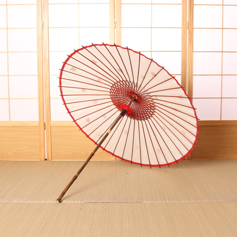 Paper Naturally Parasol “Black Bamboo”（White)/Autumn leaves