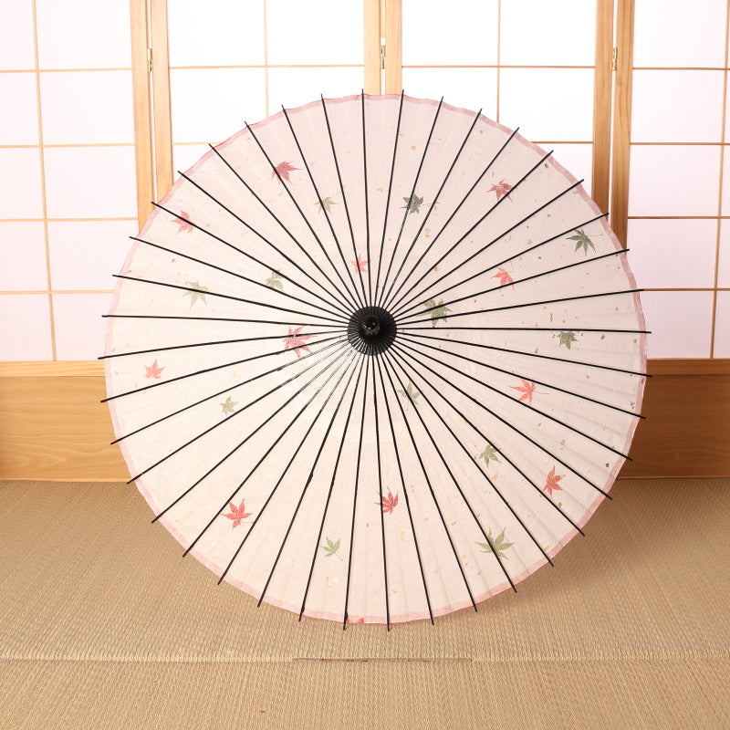 Paper Naturally Parasol “Black Bamboo”（White)/Autumn leaves